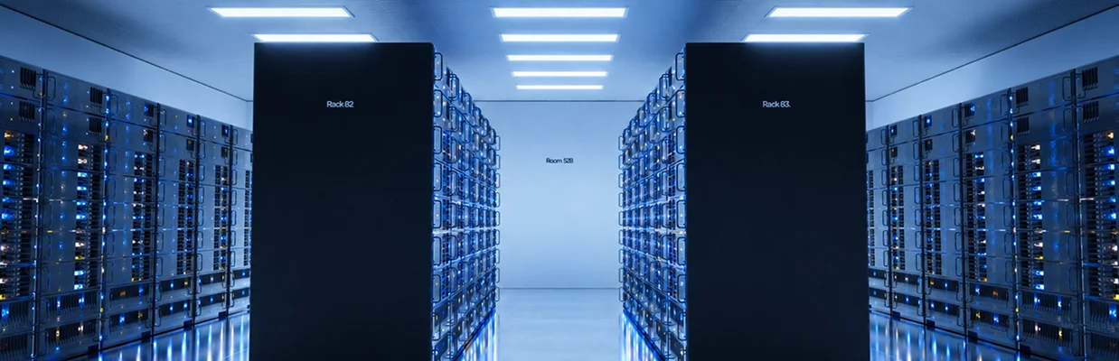 Server room with multiple racks of servers.